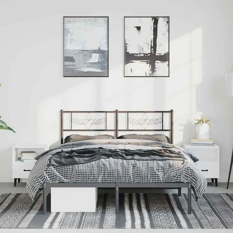 Cadre de lit métal sans matelas avec tête de lit noir 150x200cm - 4