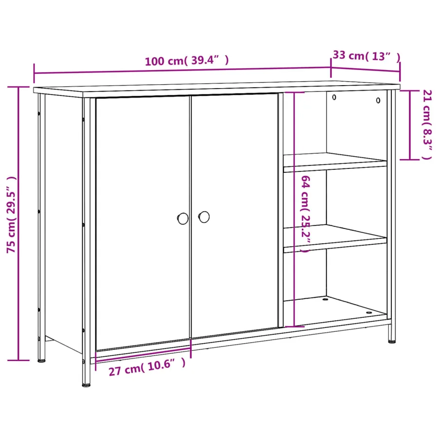 Buffet noir 100x33x75 cm bois d'ingénierie - 11