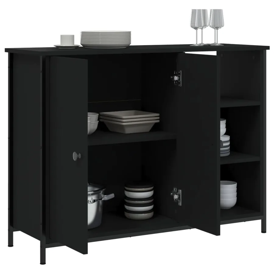 Buffet noir 100x33x75 cm bois d'ingénierie - 4