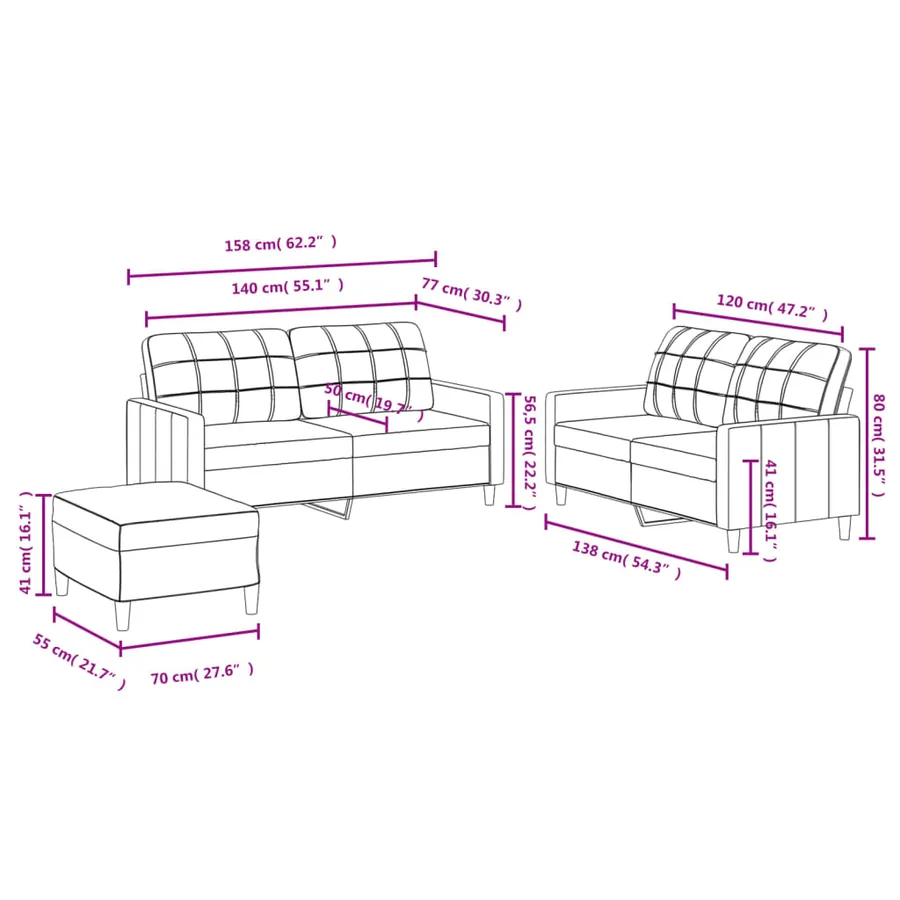 Ensemble de canapés 3 pcs avec coussins Rouge bordeaux Tissu - 8
