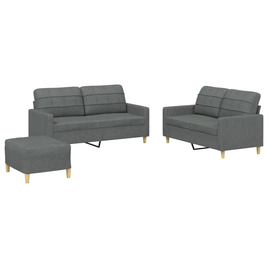 Ensemble de canapés 3 pcs avec coussins Gris foncé Tissu - 2