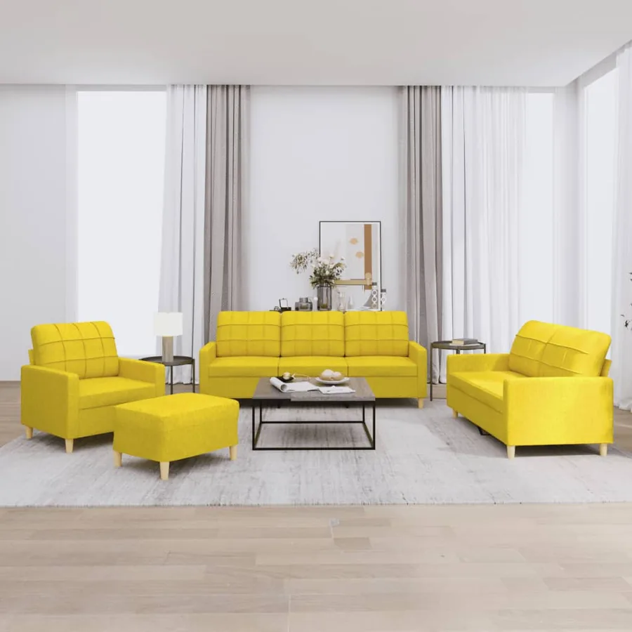 Ensemble de canapés 4 pcs avec coussins Jaune clair Tissu