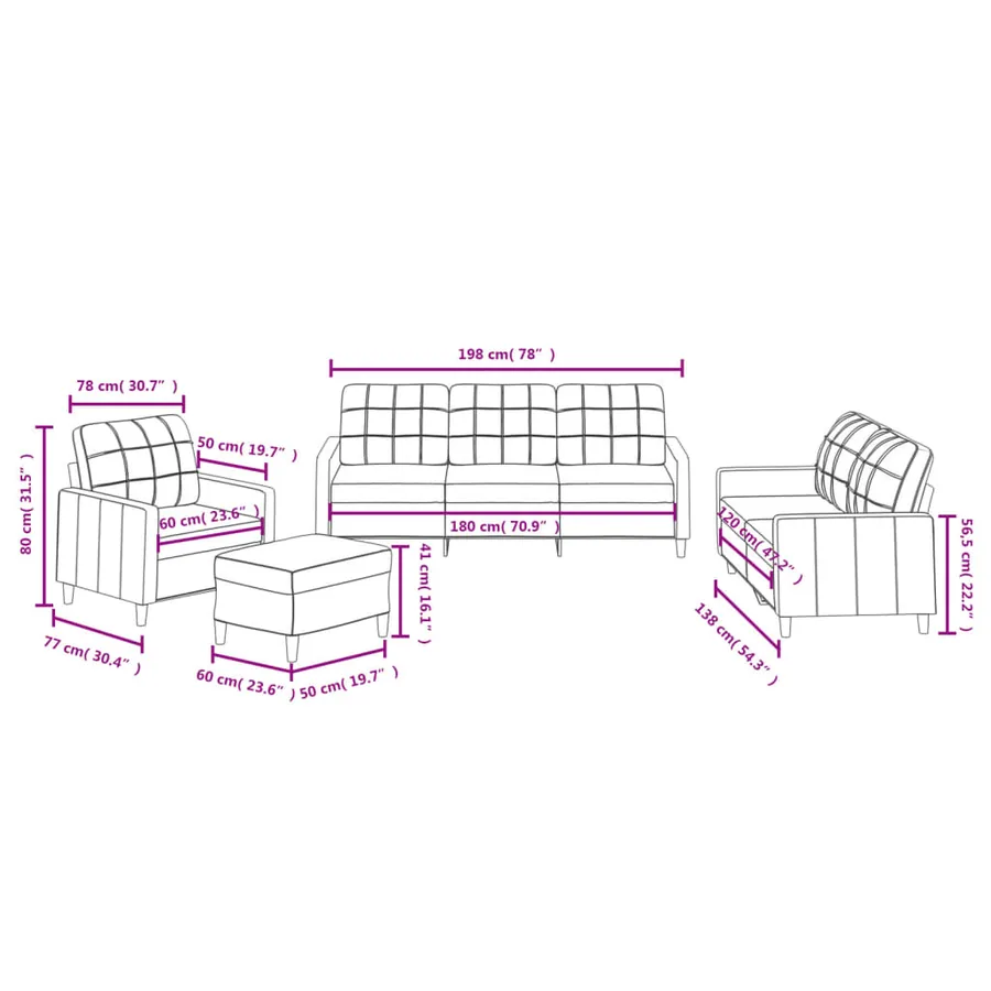 Ensemble de canapés 4 pcs avec coussins Jaune clair Tissu - 10