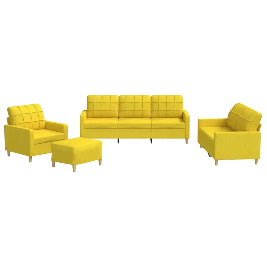 Ensemble de canapés 4 pcs avec coussins Jaune clair Tissu - 2
