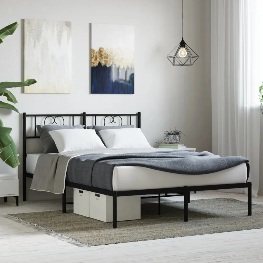 Cadre de lit métal sans matelas avec tête de lit noir 120x200cm