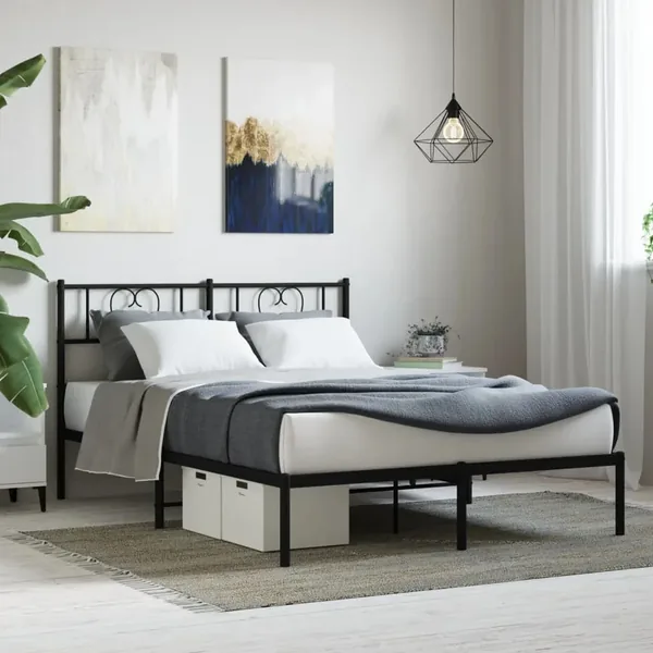 Cadre de lit métal sans matelas avec tête de lit noir 120x200cm