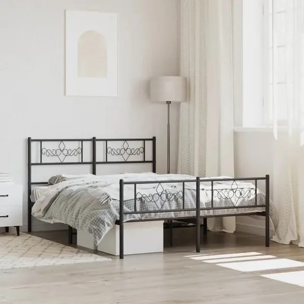 Cadre de lit métal sans matelas avec pied de lit noir 120x200cm
