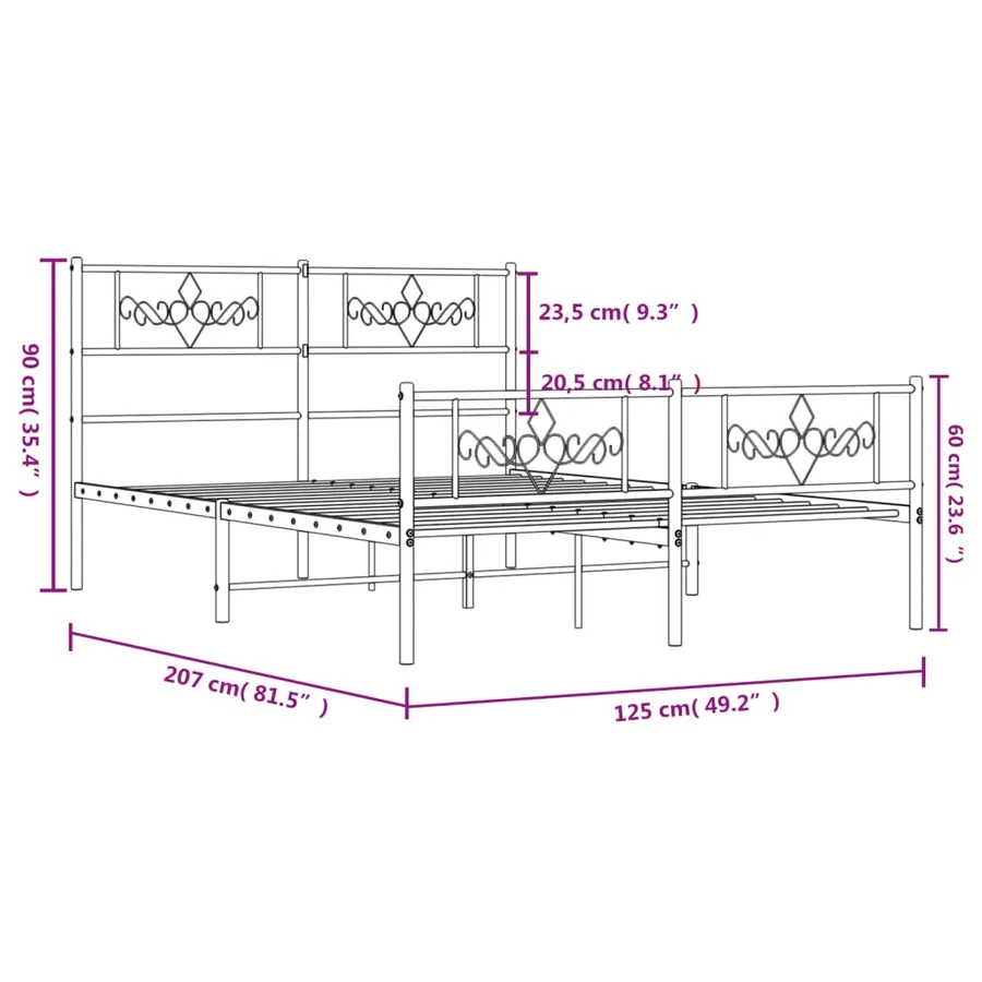Cadre de lit métal sans matelas avec pied de lit noir 120x200cm - 9