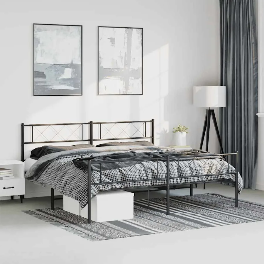 Cadre de lit métal sans matelas avec pied de lit noir 183x213cm