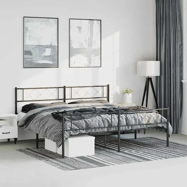Cadre de lit métal sans matelas avec pied de lit noir 183x213cm