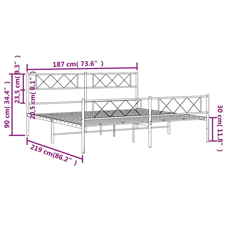 Cadre de lit métal sans matelas avec pied de lit noir 183x213cm - 10