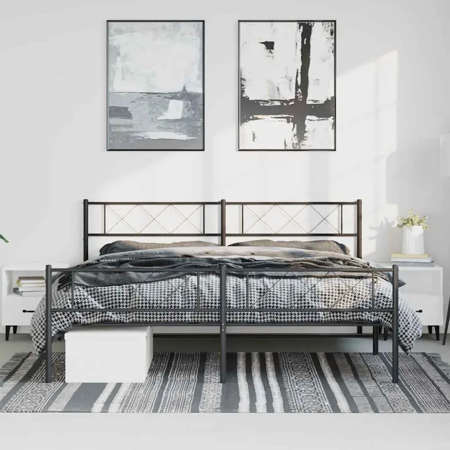 Cadre de lit métal sans matelas avec pied de lit noir 183x213cm - 3