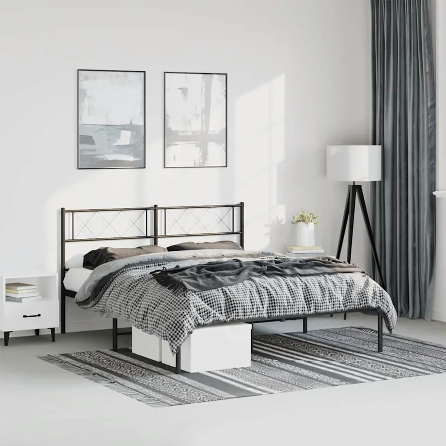 Cadre de lit métal sans matelas avec tête de lit noir 150x200cm