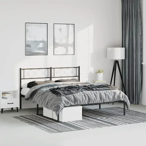 Cadre de lit métal sans matelas avec tête de lit noir 150x200cm