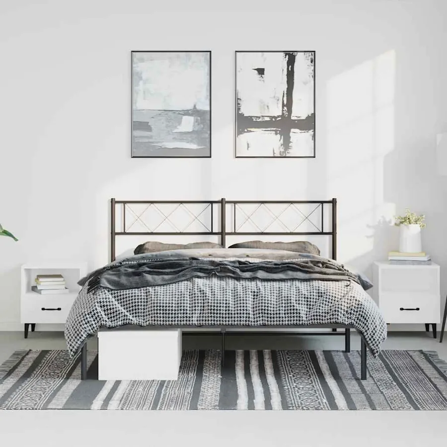 Cadre de lit métal sans matelas avec tête de lit noir 150x200cm - 3