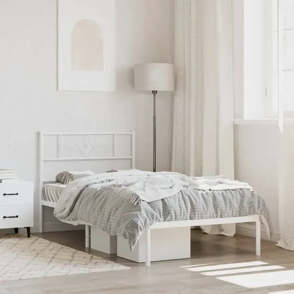 Cadre de lit métal sans matelas avec tête de lit blanc 75x190cm