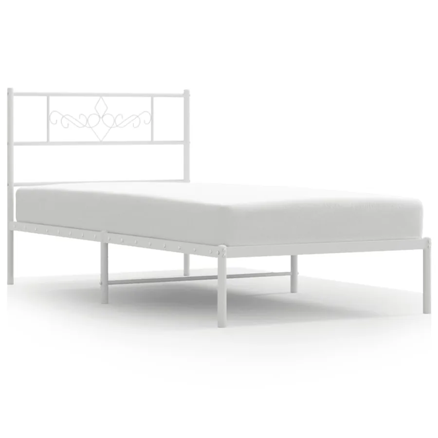 Cadre de lit métal sans matelas avec tête de lit blanc 75x190cm - 2