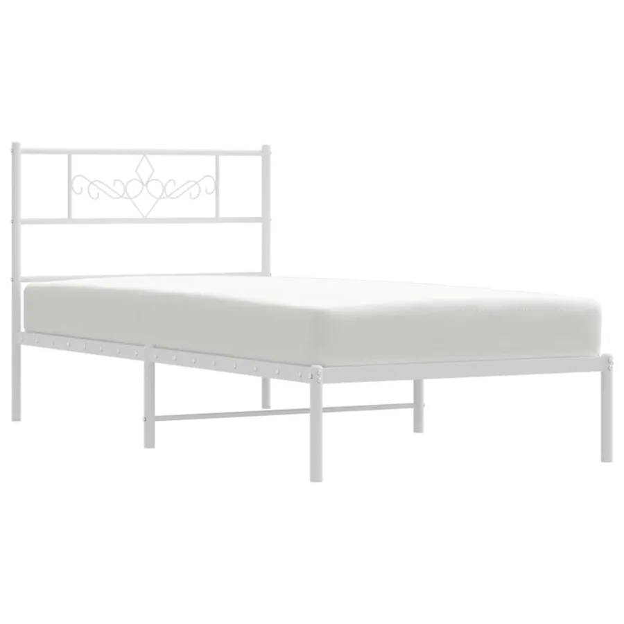 Cadre de lit métal sans matelas avec tête de lit blanc 75x190cm - 4