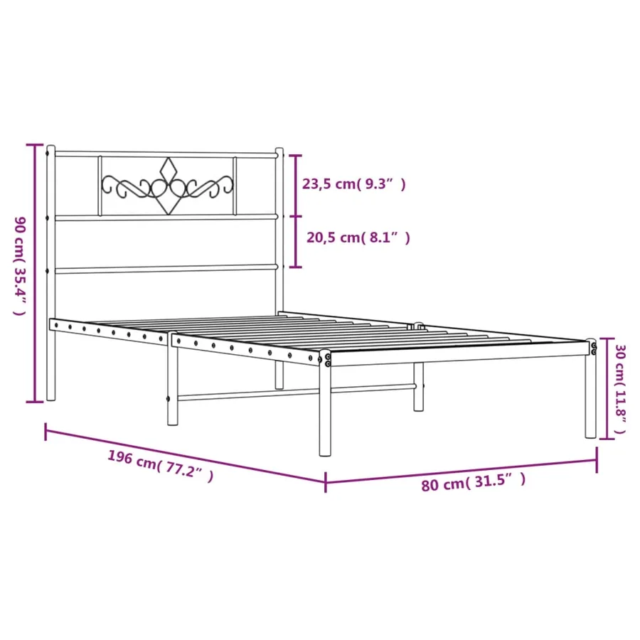 Cadre de lit métal sans matelas avec tête de lit blanc 75x190cm - 9