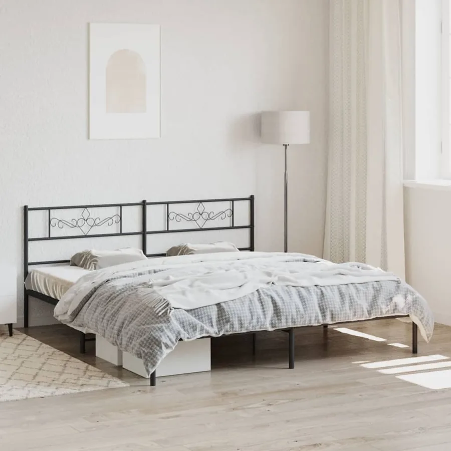 Cadre de lit métal sans matelas avec tête de lit noir 200x200cm