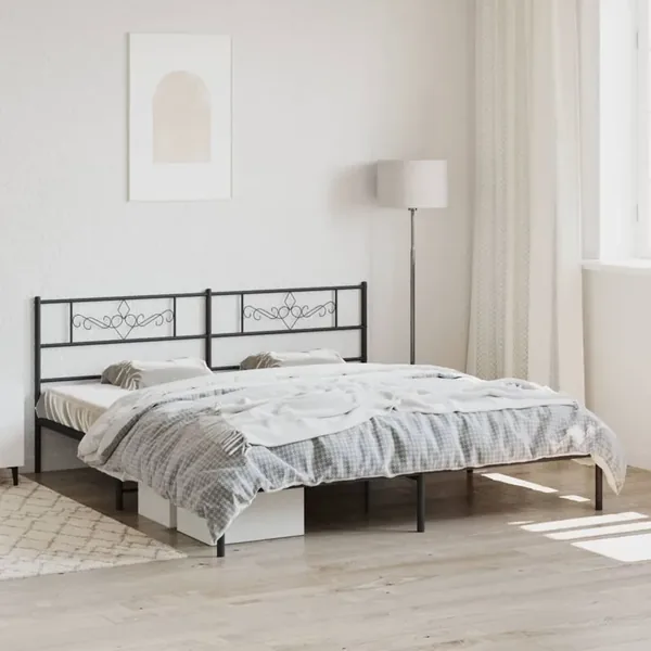 Cadre de lit métal sans matelas avec tête de lit noir 200x200cm