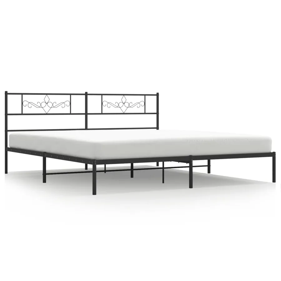 Cadre de lit métal sans matelas avec tête de lit noir 200x200cm - 2