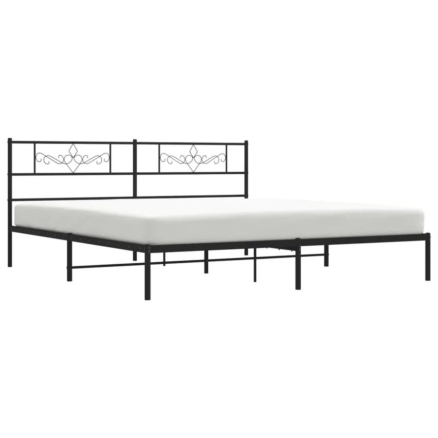 Cadre de lit métal sans matelas avec tête de lit noir 200x200cm - 4