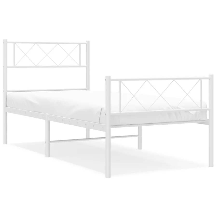 Cadre de lit métal sans matelas avec pied de lit blanc 80x200cm - 2