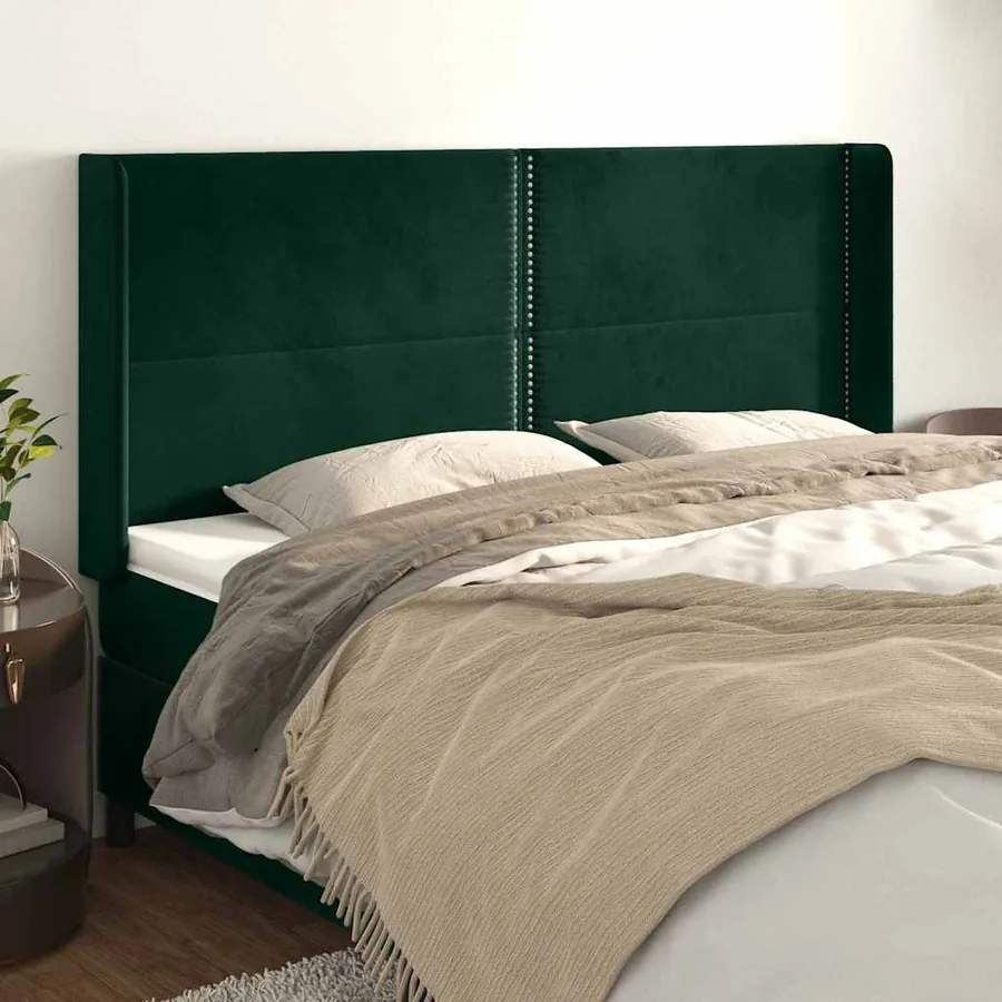 Tête de lit avec oreilles Vert foncé 183x16x118/128 cm Velours