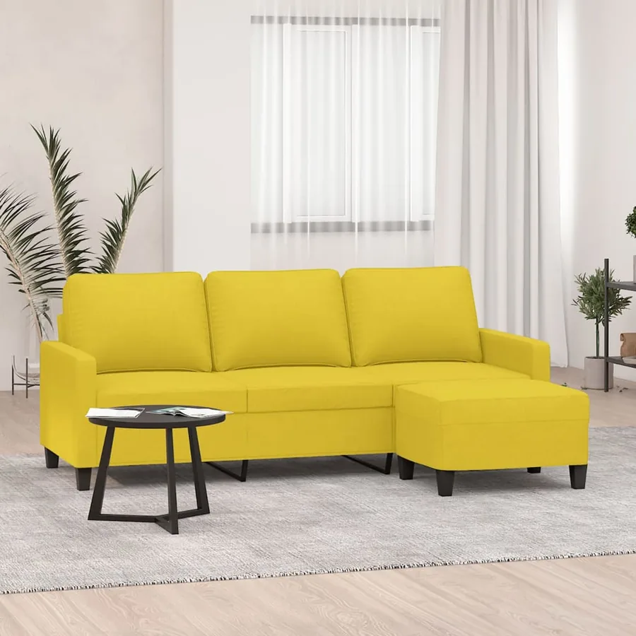 Canapé à 3 places avec repose-pieds Jaune clair 180 cm Tissu