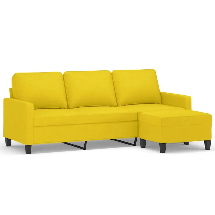 Canapé à 3 places avec repose-pieds Jaune clair 180 cm Tissu - 2