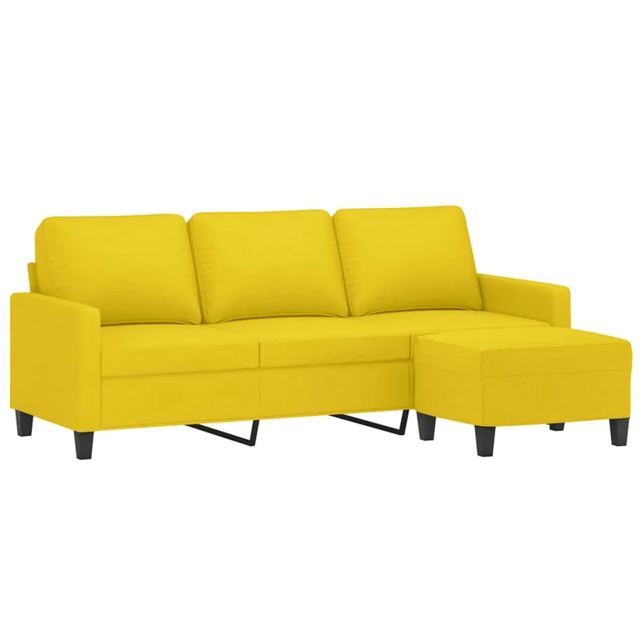 Canapé à 3 places avec repose-pieds Jaune clair 180 cm Tissu - 3