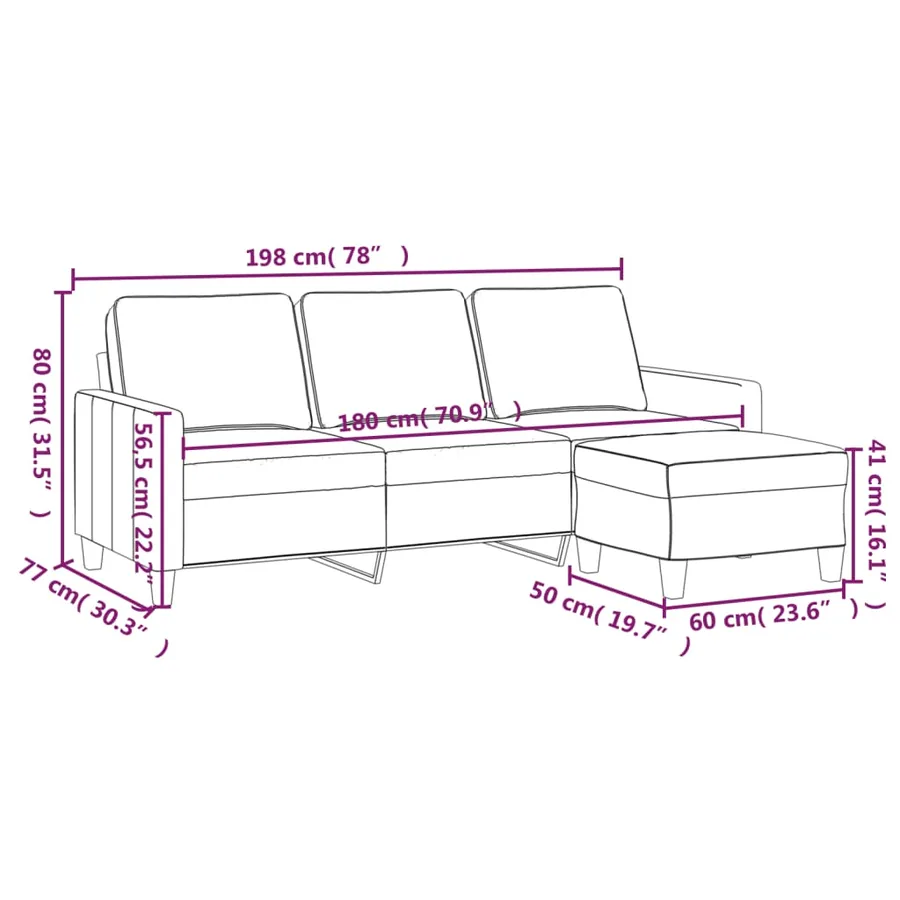 Canapé à 3 places avec repose-pieds Jaune clair 180 cm Tissu - 7