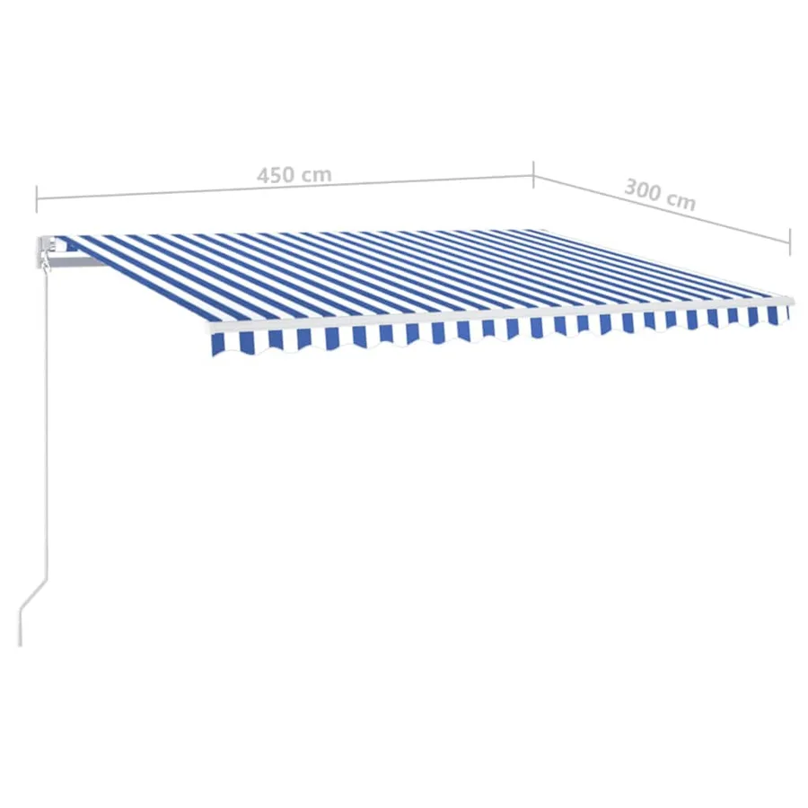 Auvent automatique capteur de vent/LED 450x300 cm Bleu et blanc - 9