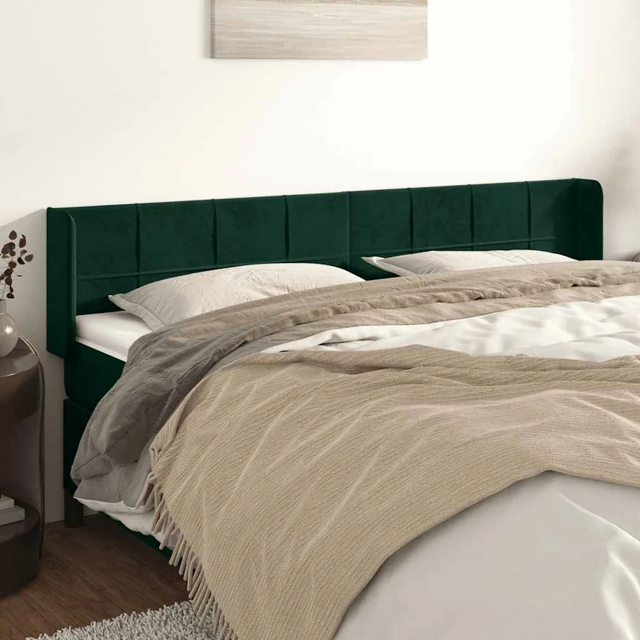 Tête de lit avec oreilles Vert foncé 203x16x78/88 cm Velours
