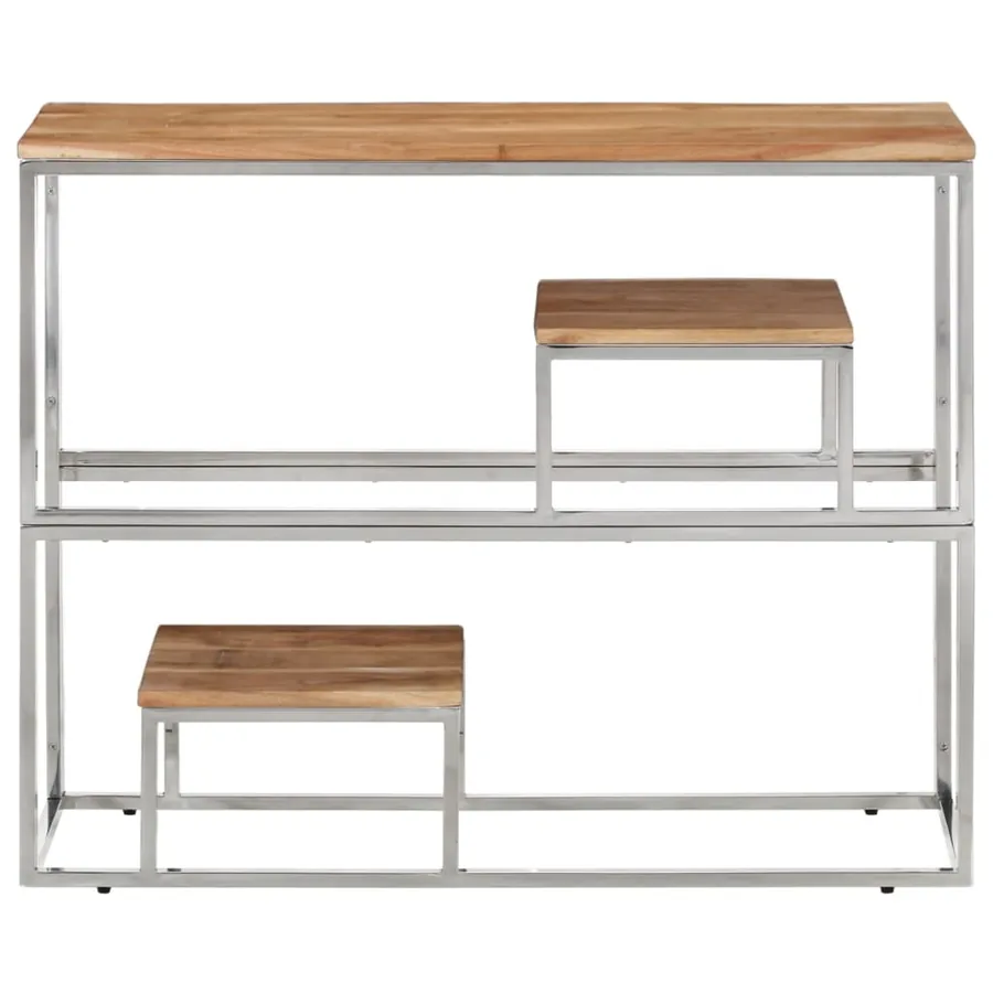 Table console argenté acier inoxydable et bois massif d'acacia - 2