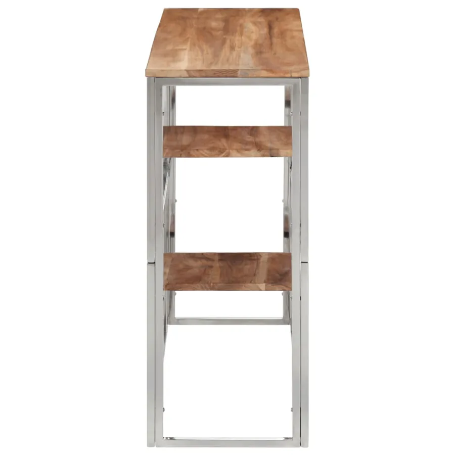 Table console argenté acier inoxydable et bois massif d'acacia - 3