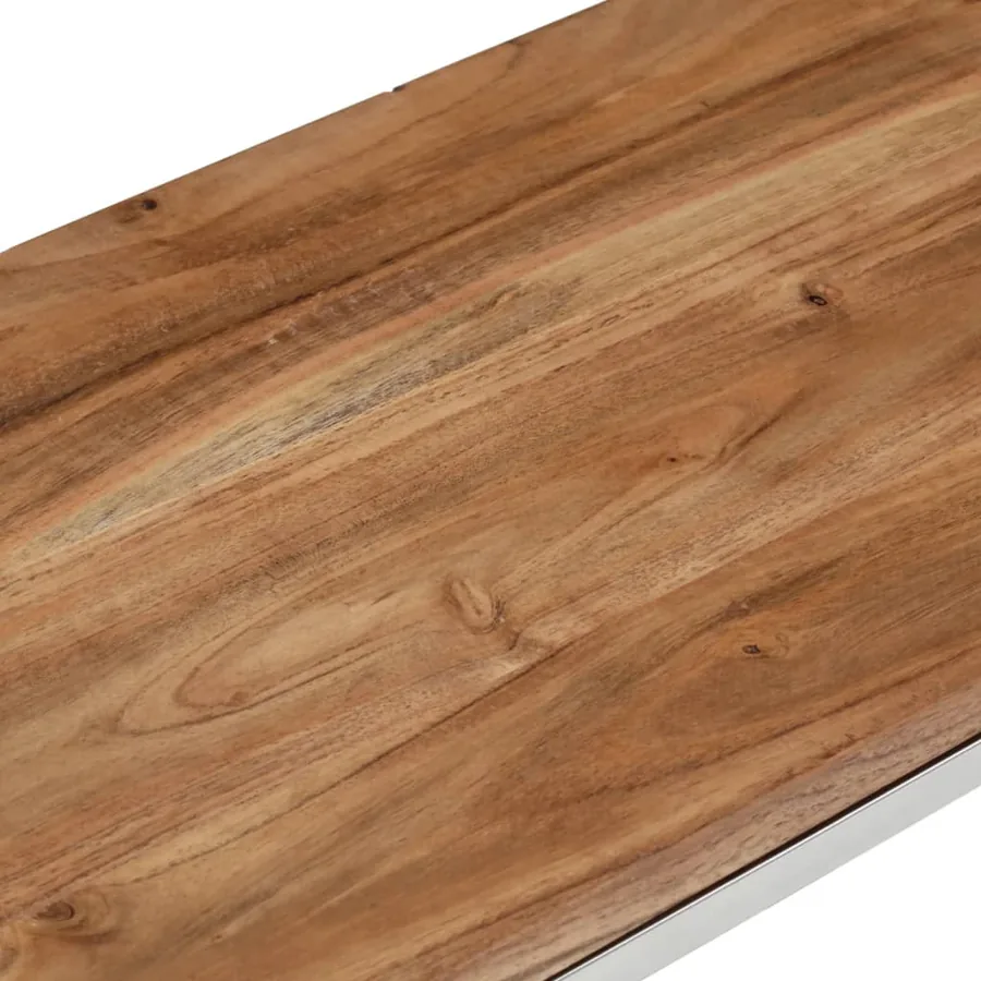 Table console argenté acier inoxydable et bois massif d'acacia - 5
