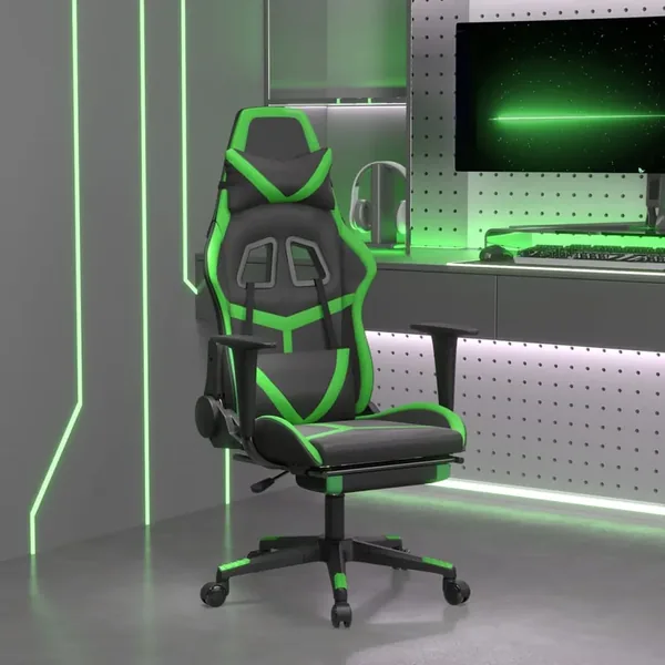Chaise de jeu avec repose-pied Noir et vert Similicuir
