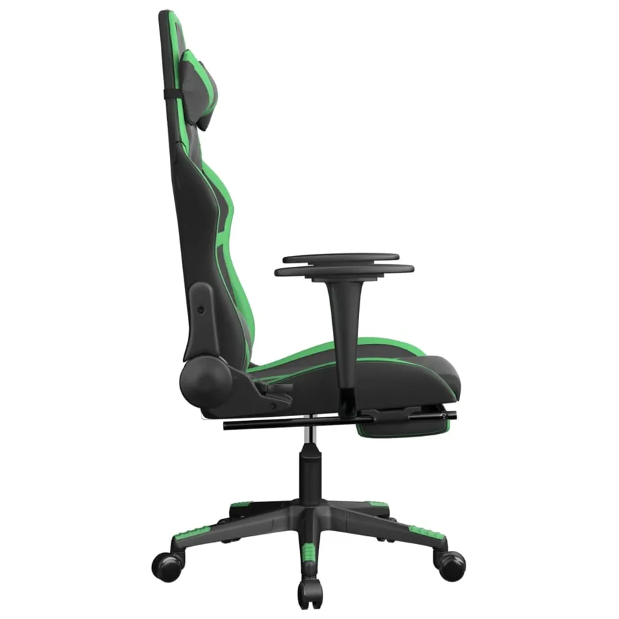 Chaise de jeu avec repose-pied Noir et vert Similicuir - 4