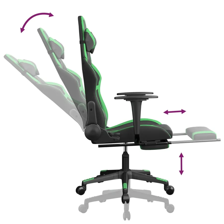Chaise de jeu avec repose-pied Noir et vert Similicuir - 7