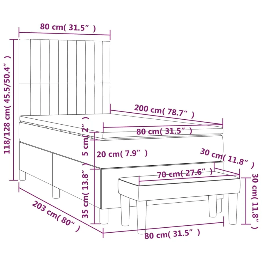 Sommier à lattes de lit avec matelas Bleu 80x200 cm Tissu - 8
