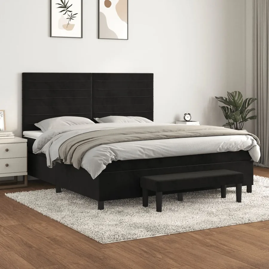 Sommier à lattes de lit avec matelas Noir 180x200 cm Velours