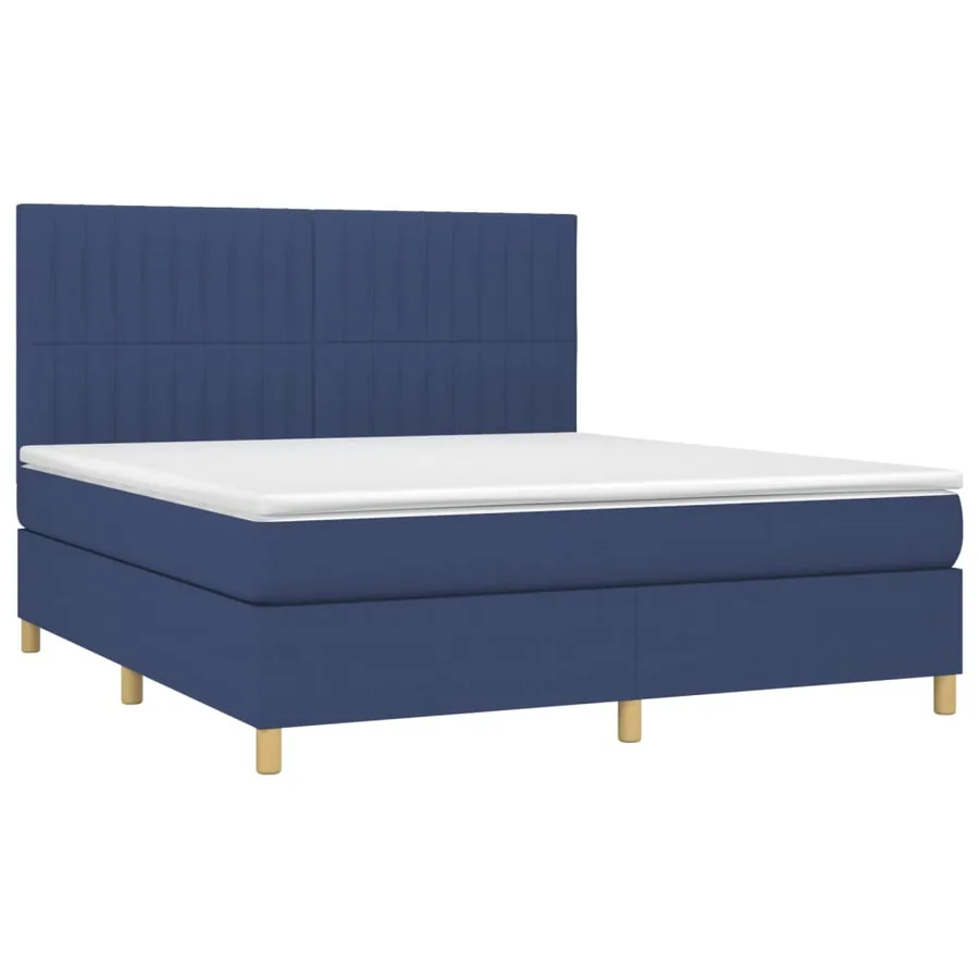 Sommier à lattes de lit et matelas et LED Bleu 160x200 cm Tissu - 3