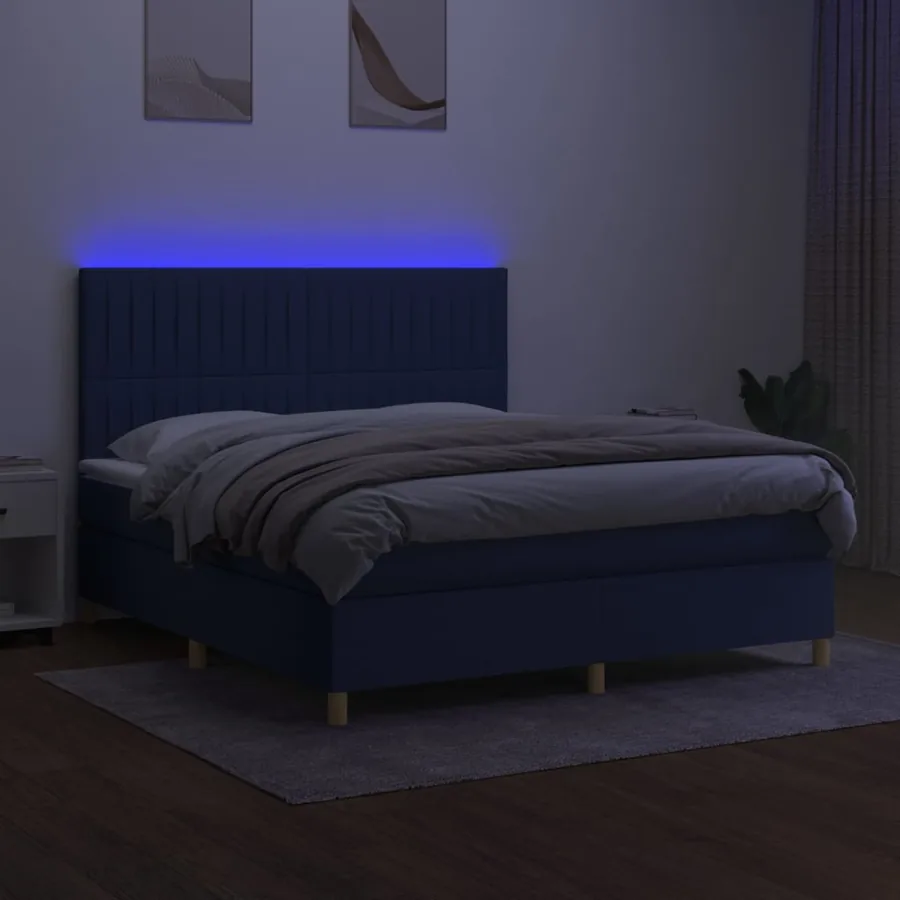 Sommier à lattes de lit et matelas et LED Bleu 160x200 cm Tissu - 4
