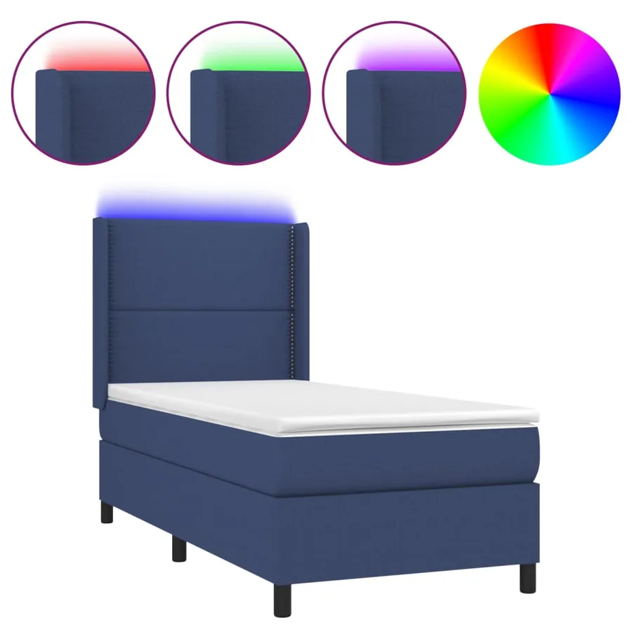 Sommier à lattes de lit matelas LED Bleu 90x190 cm Tissu - 2