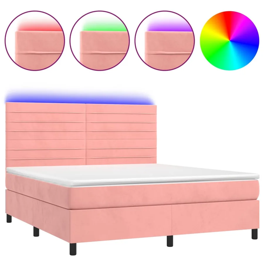 Sommier à lattes de lit avec matelas LED Rose 160x200cm Velours - 2