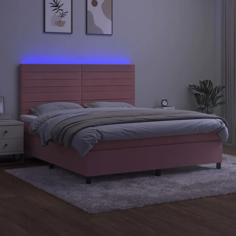 Sommier à lattes de lit avec matelas LED Rose 160x200cm Velours - 4