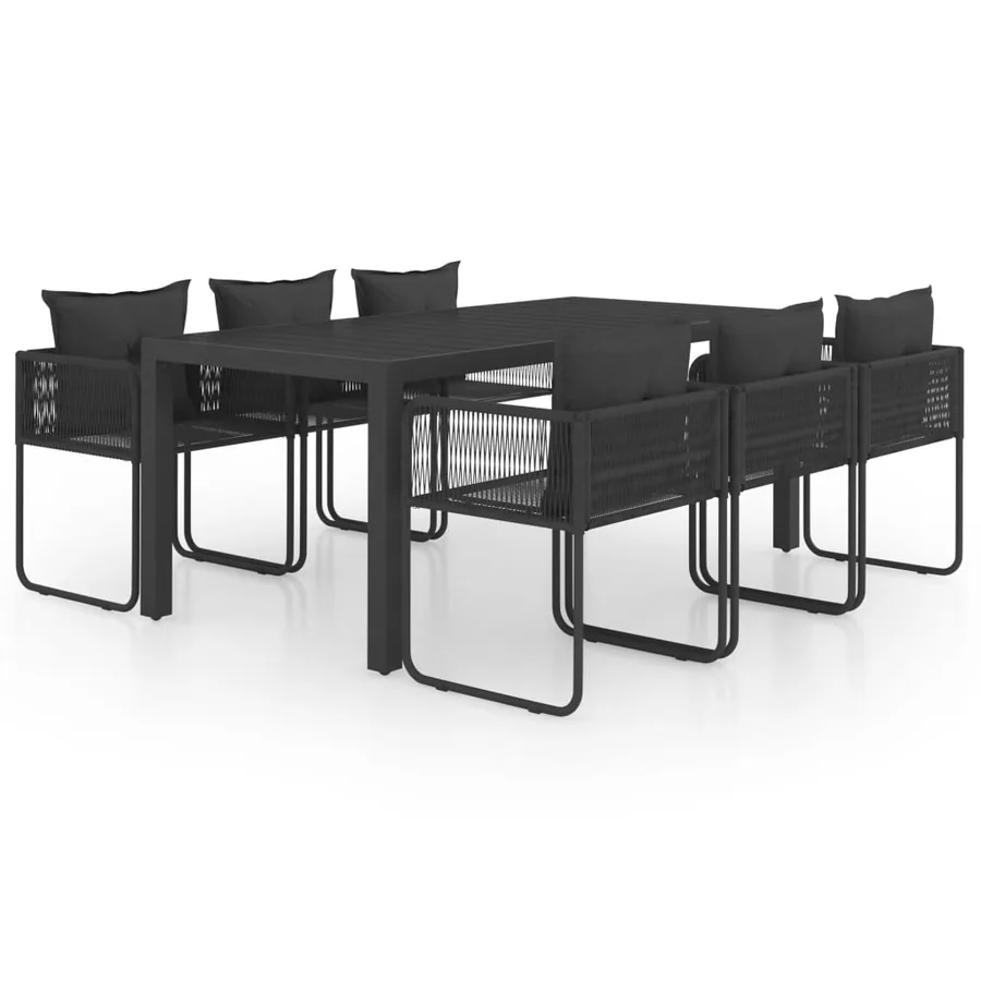Ensemble à manger de jardin 7 pcs PVC résine tressée noir - 2