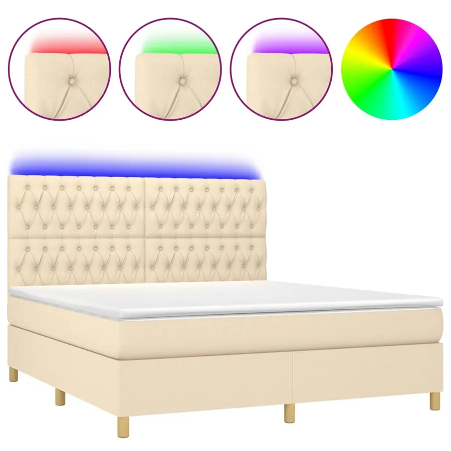 Sommier à lattes de lit et matelas et LED Crème 180x200cm Tissu - 2